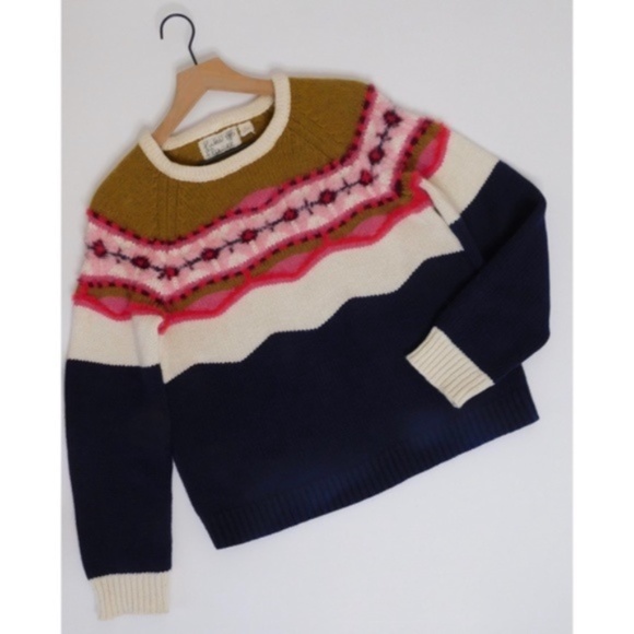 Anthropologie FIELD FLOWER Camellia Fairisle Sweater Pullover Fair Isle Medium - Picture 3 of 14